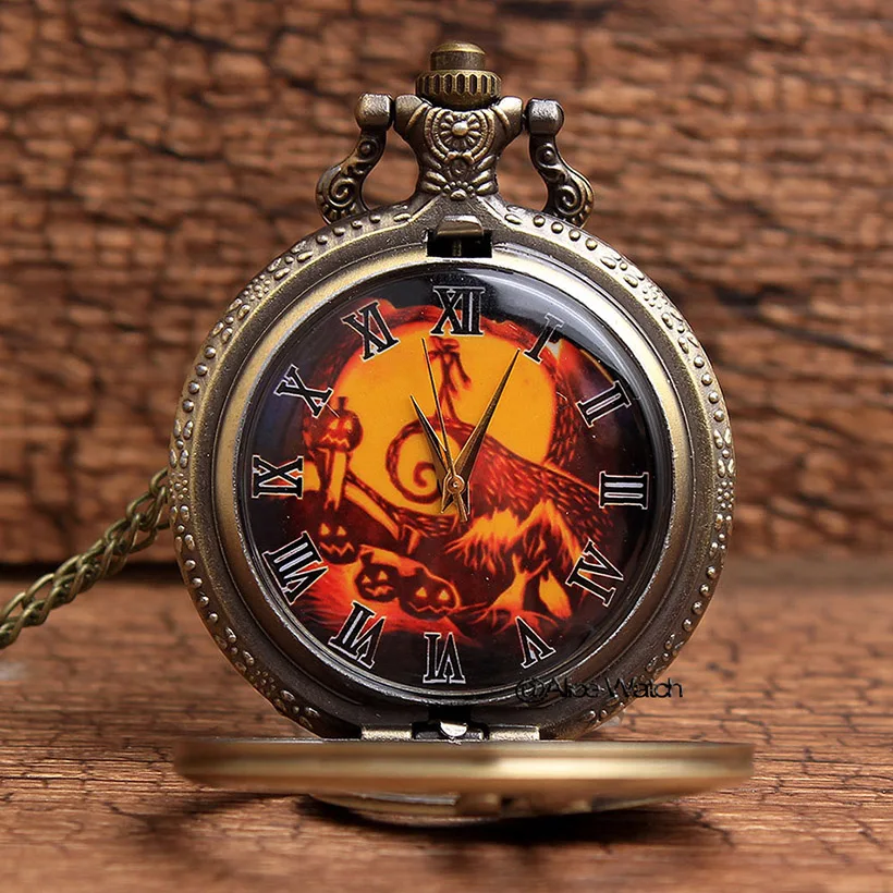 Винтажные Ретро карманные часы с резьбой Аниме Кошмар перед Рождеством ожерелье