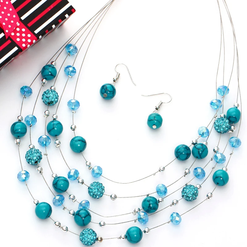 Женский свадебный набор украшений из бусин Королевский синий чокер ожерелье