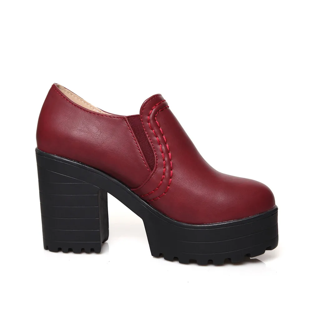 Женские туфли на платформе с круглым носком квадратном каблуке|women high heel shoes|high
