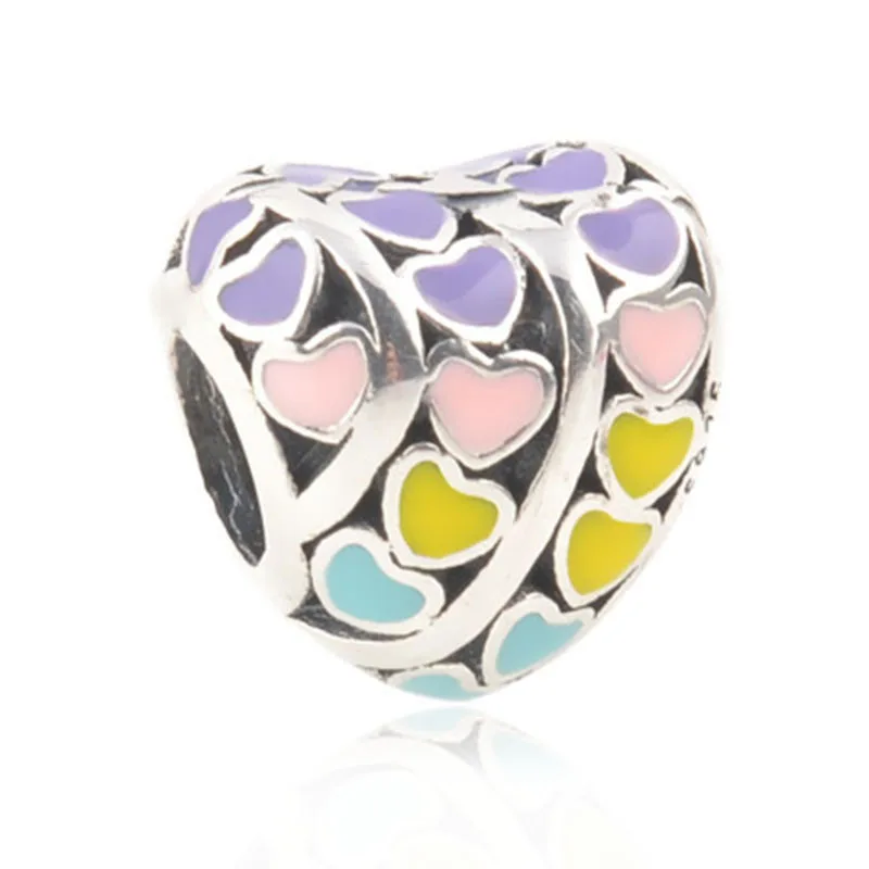 Новые 925 стерлингового серебра Шарм бусины сердце любовь Эмаль Красочный