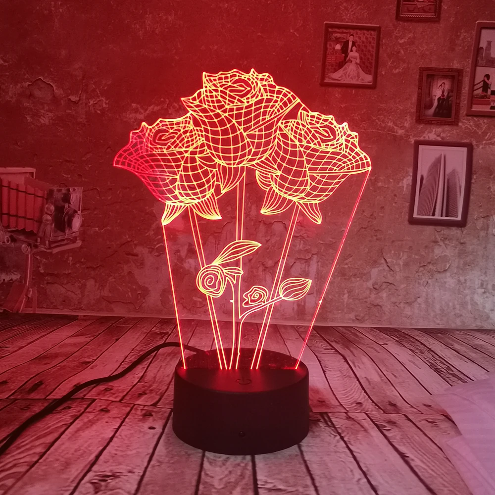Подарок на день матери цветок ночник 3D Роза настольная лампа 7 цветов игрушки