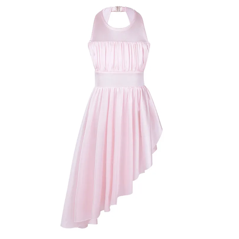 Pink Iefiel для детей Девочка и асимметричным подолом балетные и гимнастические трико, платье для балетного класса одежда для танцоров для выступлений одежда - Цвет: Pink