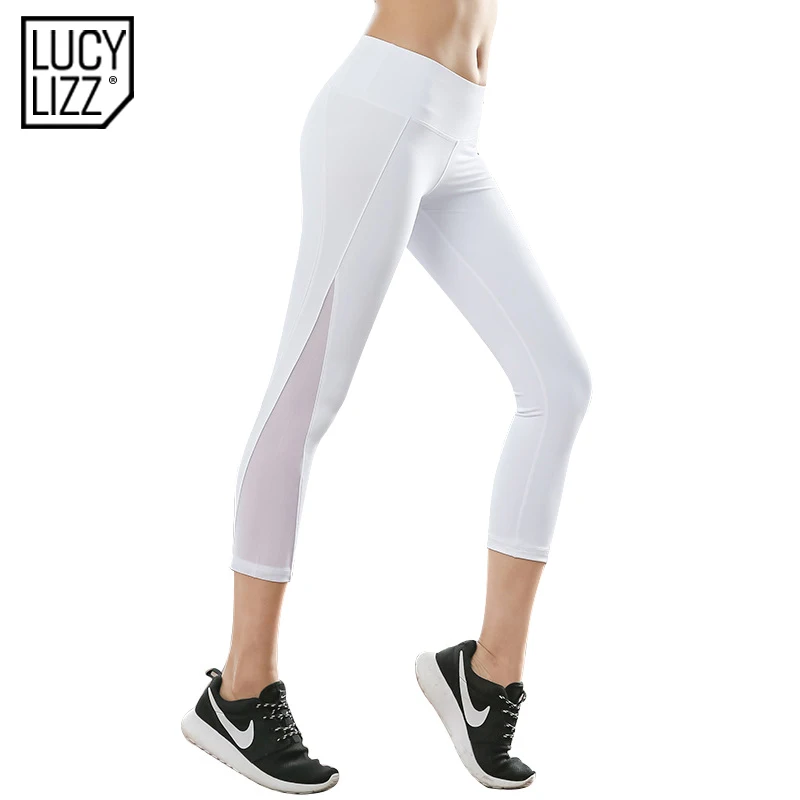 LucyLizz сексуальные сетчатые Лоскутные женские штаны для йоги спортивные Леггинсы