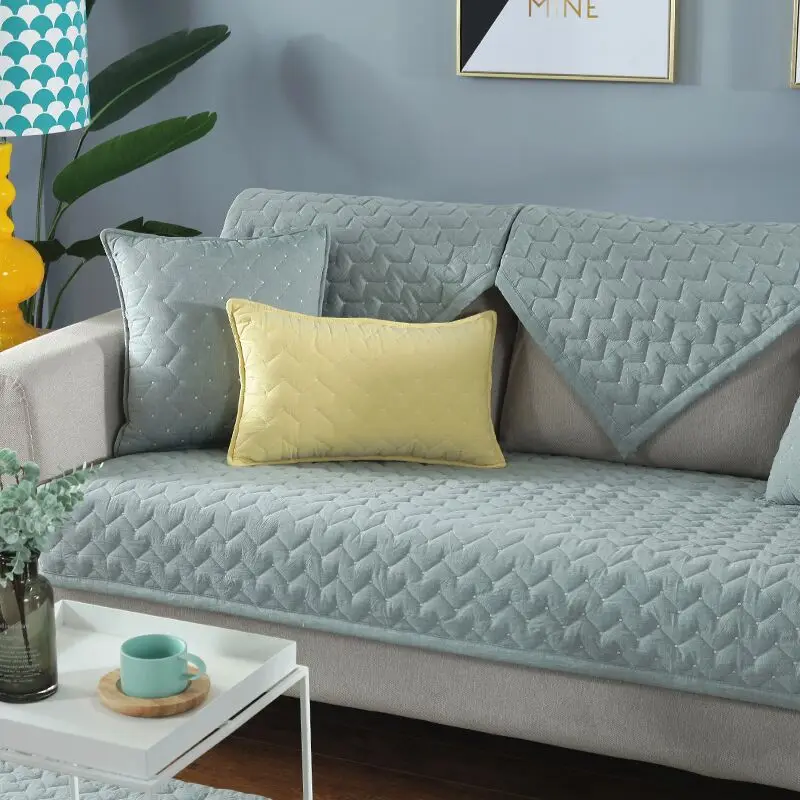 Однотонный чехол для дивана с волнистой вышивкой хлопковые нескользящие Чехлы