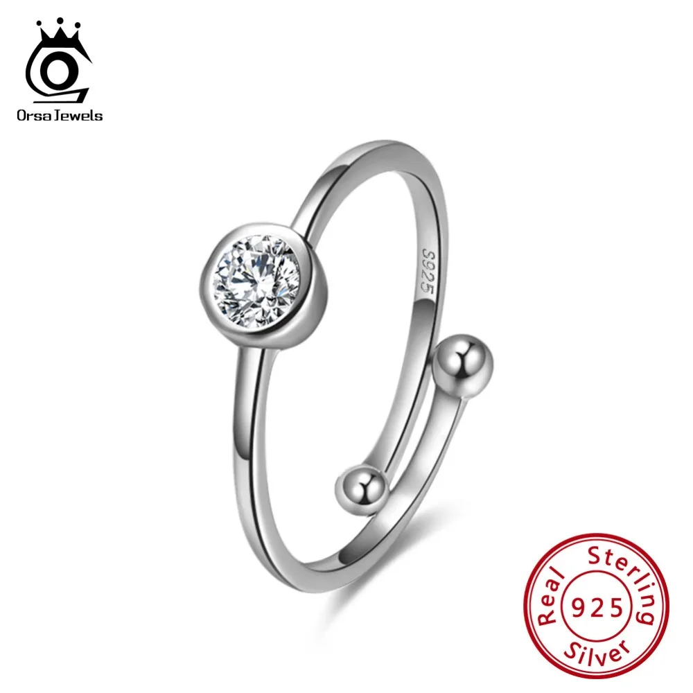 ORSA JEWELS Настоящее женское регулируемое 925 пробы Серебряное кольцо с синим кубическим цирконием женские элегантные кольца модные вечерние ювелирные изделия SR117