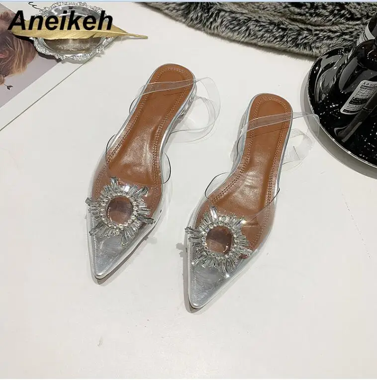 Silver Aneikeh/Новинка года; пикантные женские босоножки; прозрачные босоножки на высоком каблуке из ПВХ; острый носок; Хрустальный цветок со стразами; женская обувь на каблуке - Цвет: Silver
