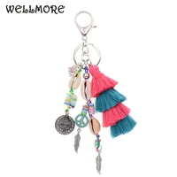 wellmore new handmade shell with long tassel alloy key chain for women girl bag keychain