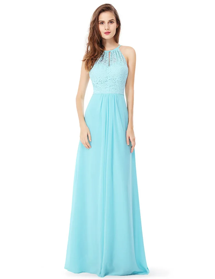 turquoise Brautjungfernkleid2019 кружево шифон Холтер трапециевидной формы бирюзовый белый персик длинные платья подружек невесты Свадебная вечеринка платье - Цвет: turquoise