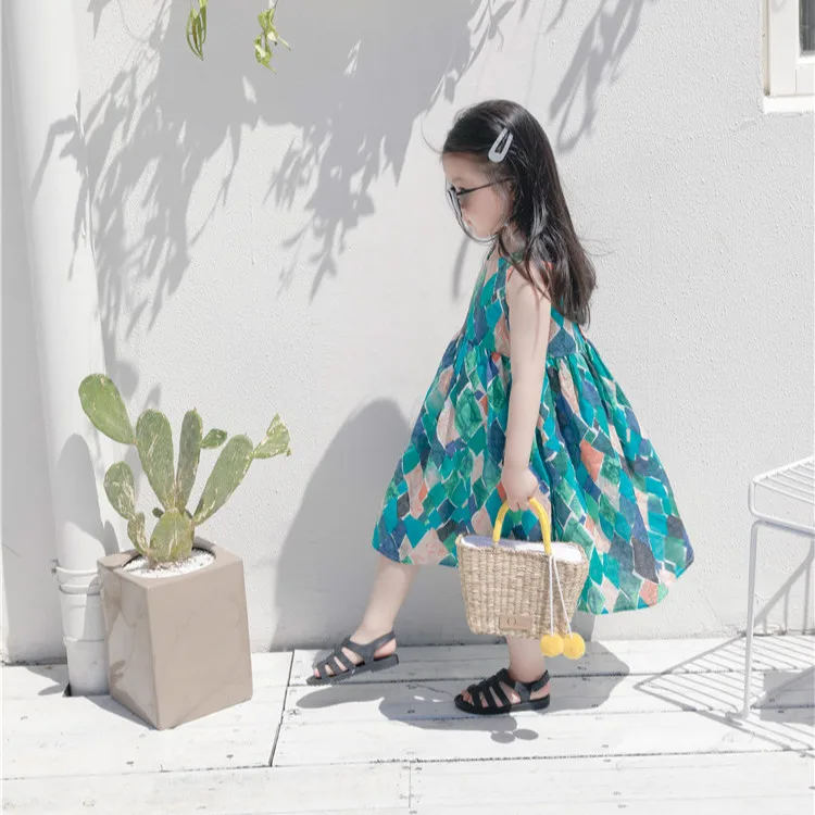 Celveroso Baby Girls Summer Dresses rhombic Print Long Cotton 2018 Beach Dress Fashion Children Clothing Outwear | Детская одежда и
