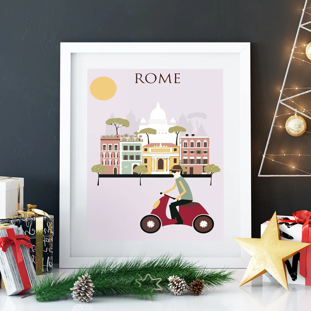 Модный мир большой город утром мультфильм ВИНТАЖНЫЙ ПЛАКАТ пейзаж искусство