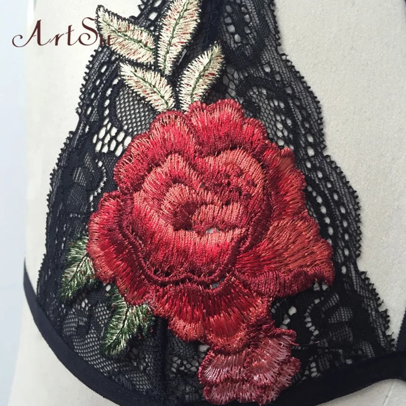 ArtSu сексуальный чокер кружевной топ Цветочная вышивка отжимать Bralette женские