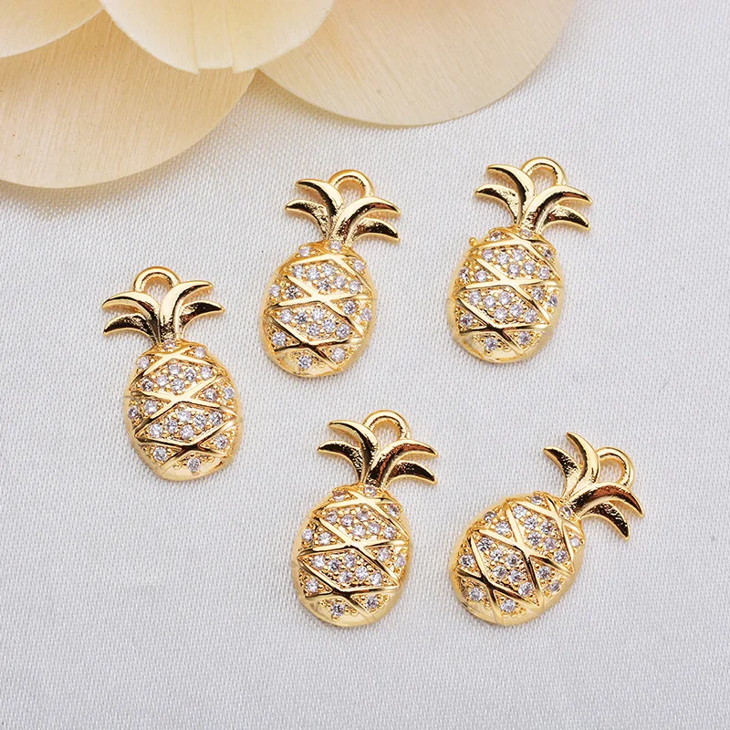 

20pcs Copper material Plated gold Korean pineapple charm earrings material fruit pendant jewelry accessories
