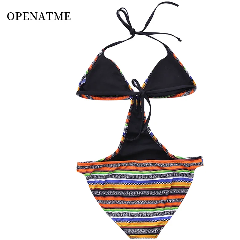 OPENATME сексуальный бикини с высокой талией пуш ап набор цветные горизонтальные