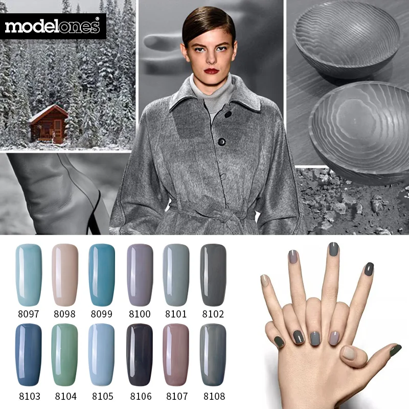Modelones 12 шт./лот телесного цвета Серый цвет серии УФ лака набор Soak Off французский