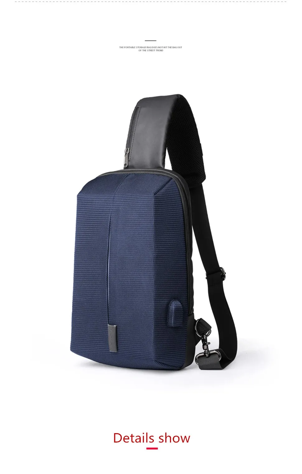 XINCADA груди мешок слинг пакет Для мужчин водонепроницаемые Anti Theft Сумка Crossbody сумка зарядка через usb Мода черный и синий