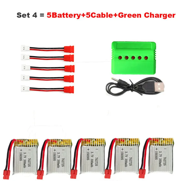Set4 Syma X21/X21w Радиоуправляемый Дрон батарея пульт дистанционного управления Квадрокоптер запасные части Аксессуары 3,7 в 380 мАч батарея и зарядное устройство(5 в 1) кабель - Цвет: Set4