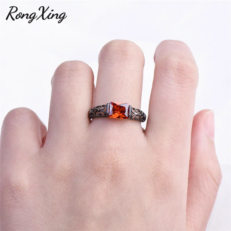 RongXing античные полые прямоугольные кольца для мужчин и женщин с красным/зеленым
