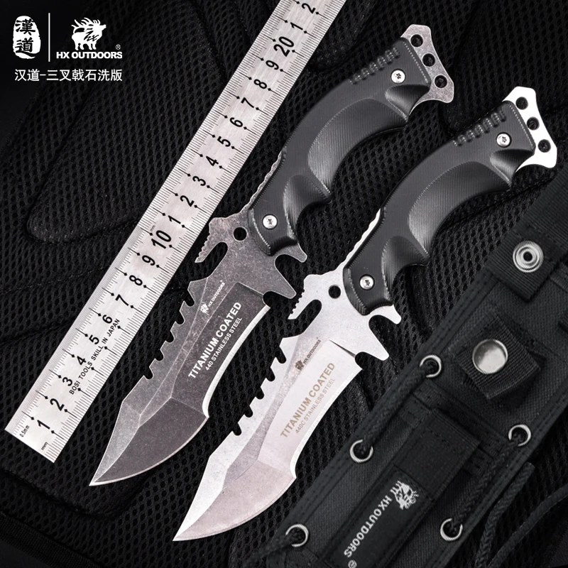 

HX Outdoors Fixed blade Hunting knife Camping Survival Karambit Kinves 440C Stone Wash Blade With K10 Handle Pocket EDC Tools