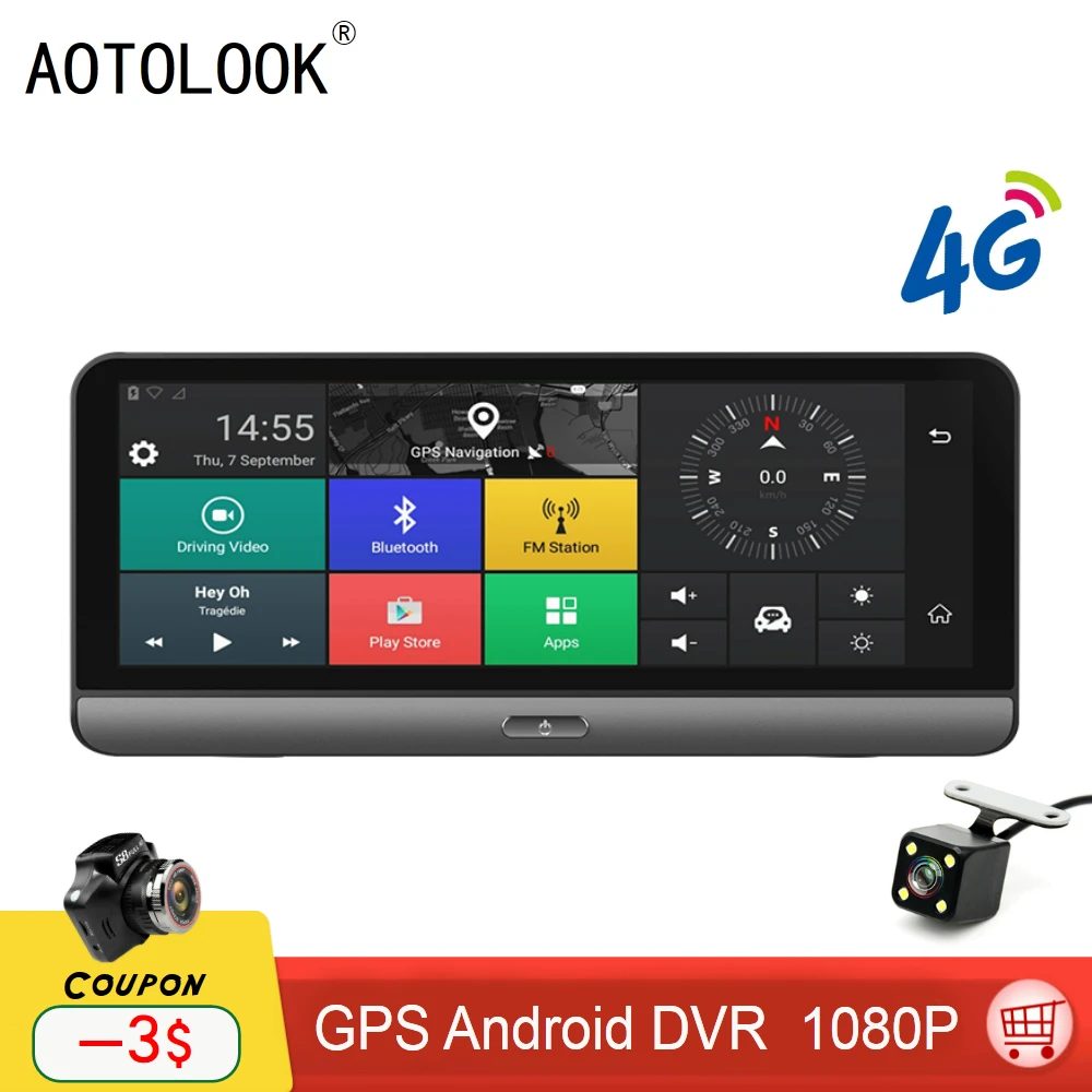 AOTOLOOK T901 8 дюймов ips Android автомобильный gps DVR Full HD 1080 P видео с навигацией wifi Bluetooth ADAS