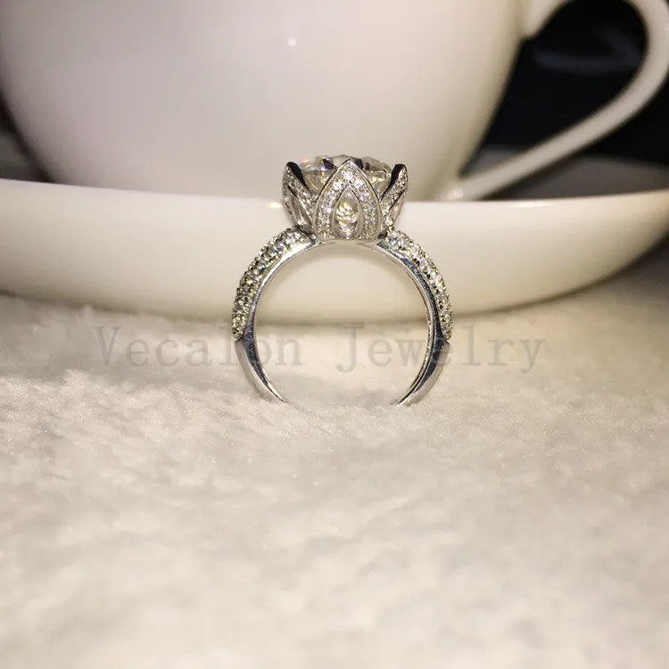 Vecalon 2016 новое романтическое женское кольцо с цветком 3ct AAAAA Циркон cz серебро 925