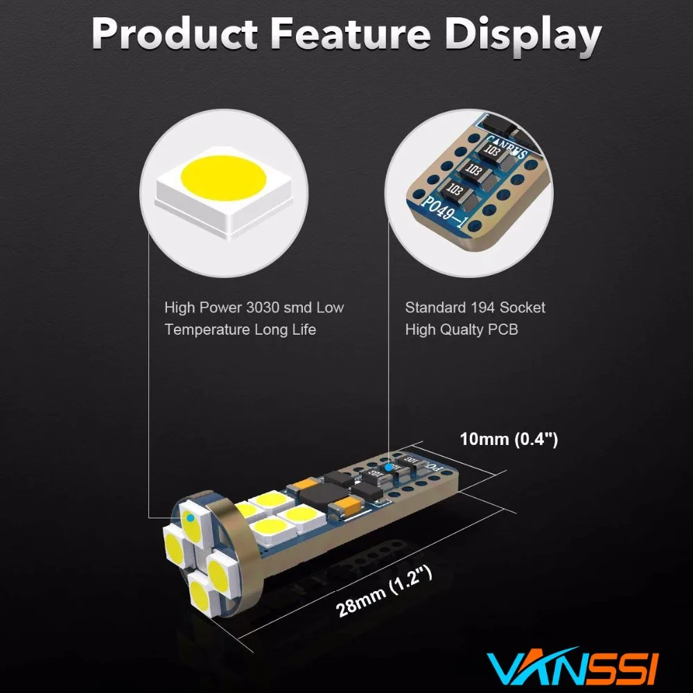 2x6000 К белый T10 194 W5W светодио дный Canbus ОШИБОК 12SMD 3030 автомобилей двери купола Чтение