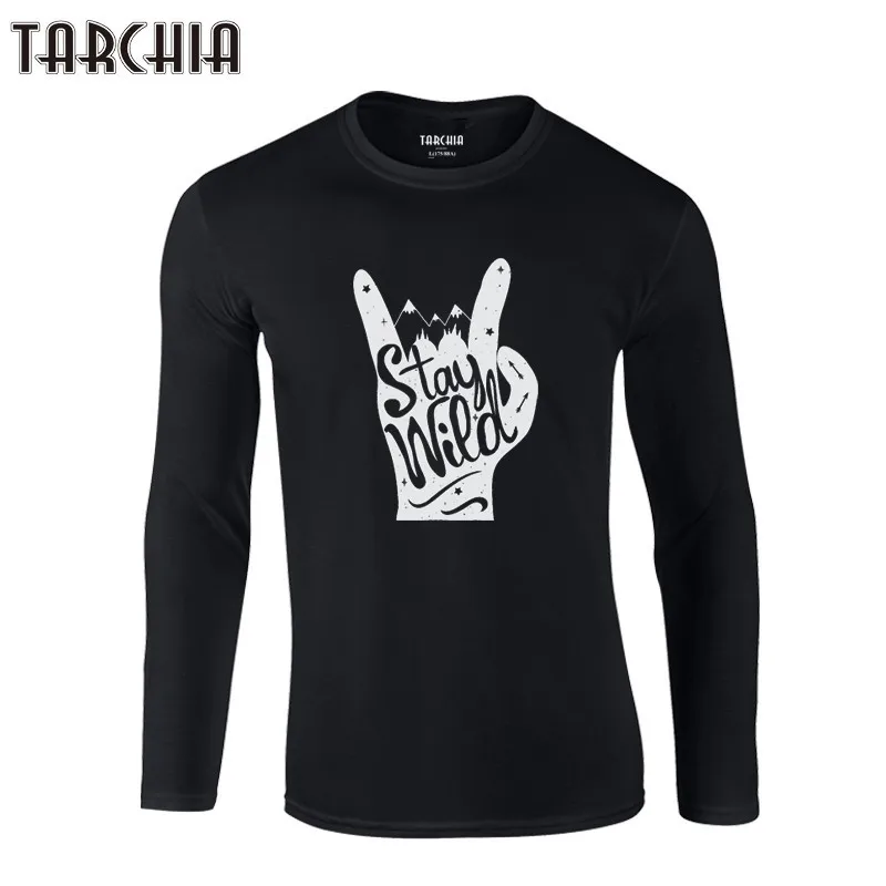 

TARCHIA 2021 Slim Fit Brand Mens T-Shirt New Stay Wied Fashion Cotton Tops Men Tee Long Sleeve Fun Autumn Print Shirt Homme