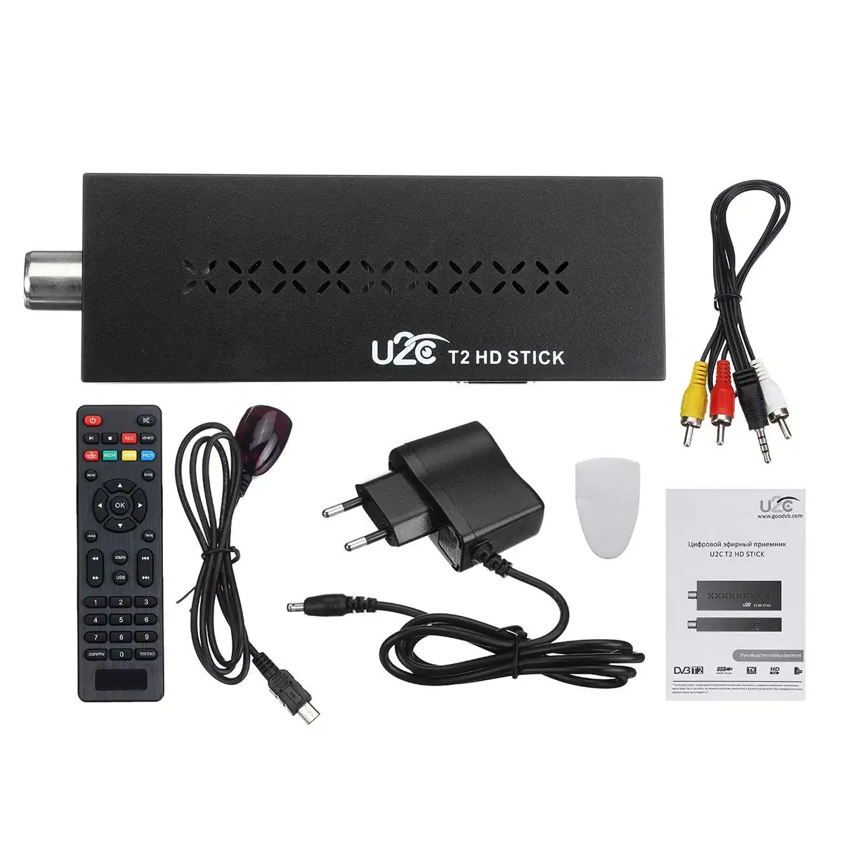USB2.0 DVB-T2 ТВ-палка DVB T2 ТВ-тюнер коробка Full-HD 1080P цифровой телевизионный ресивер Поддержка MPEG4 Встроенный Русский Руководство