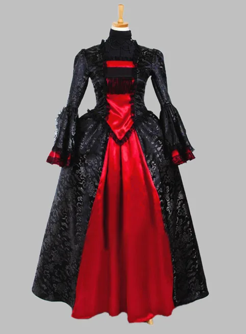 

Gothic Black and Red Brocade Satin and Silk-like Victorian Era Dress Party Dress Cosplay Dress