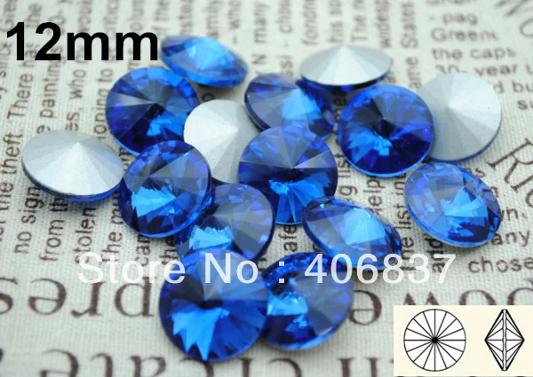 

200pcs/Lot, 12mm Sapphire Crystal Rivoli Stones, Free Shipping! Chinese Top Quality Crystal Rivoli