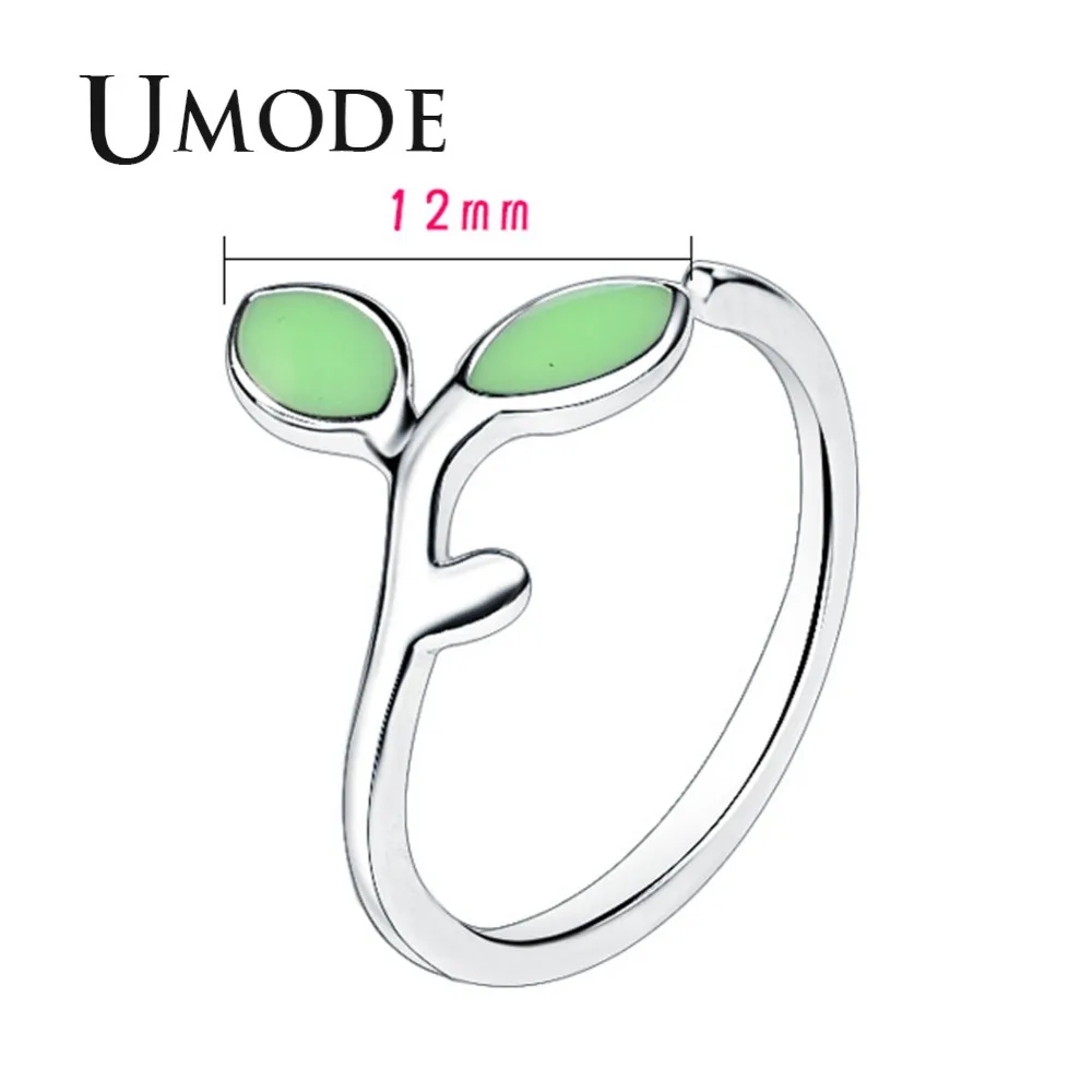 Женские серьги гвоздики с зелеными листьями UMODE открытым кольцом из белого