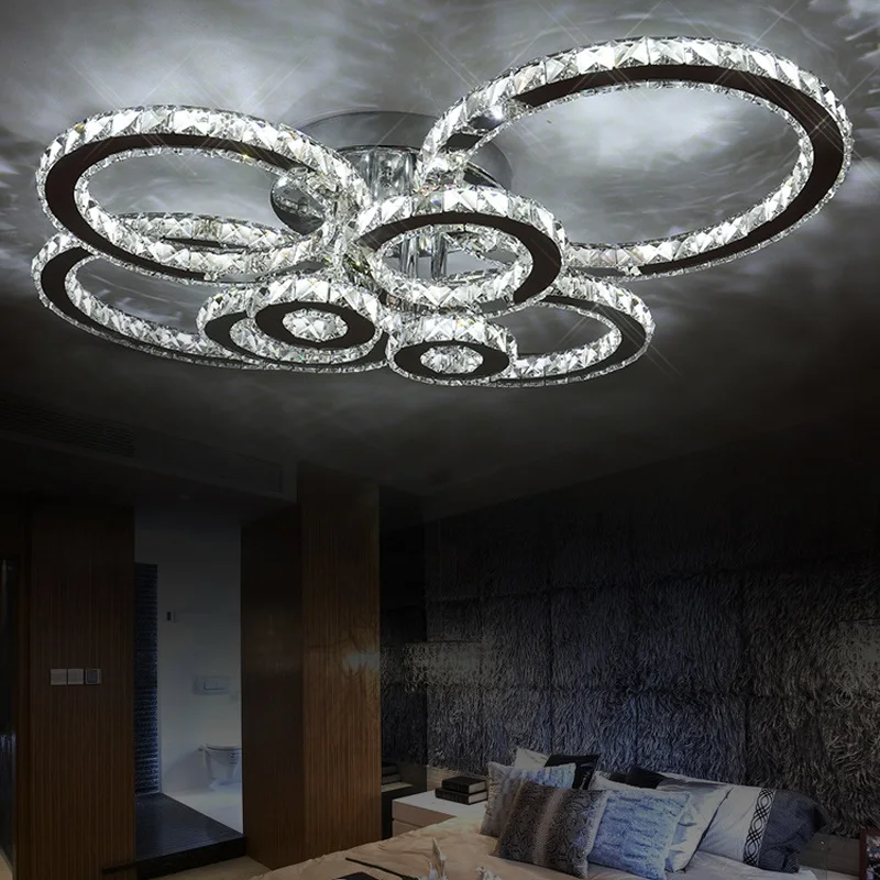 Lámpara de techo LED de cristal, accesorio de iluminación Interior para sala de estar, dormitorio, estudio, oficina, restaurante, 2/4/6/8 anillos