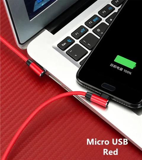 L-линия 90 градусов локоть 8 pin USB кабель для iPhone Xs Max 8 7 6 5S Micro USB кабель для передачи данных Быстрая зарядка для samsung Xiaomi huawei - Цвет: Red  micro usb