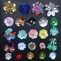 3pcs flowers sequins rhinestones crystal beads sew on clothes dress appliques patches brooches scrapbooking rp08