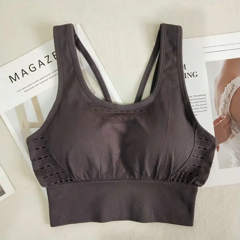 brown bra Комплект из 2 предметов для йоги, Женский энергетический бесшовный спортивный бюстгальтер, топ для тренировок, мягкий бюстгальтер пуш-ап для йоги с леггинсами для спортзала, костюмы для фитнеса, комплект для тренировок - Цвет: brown bra