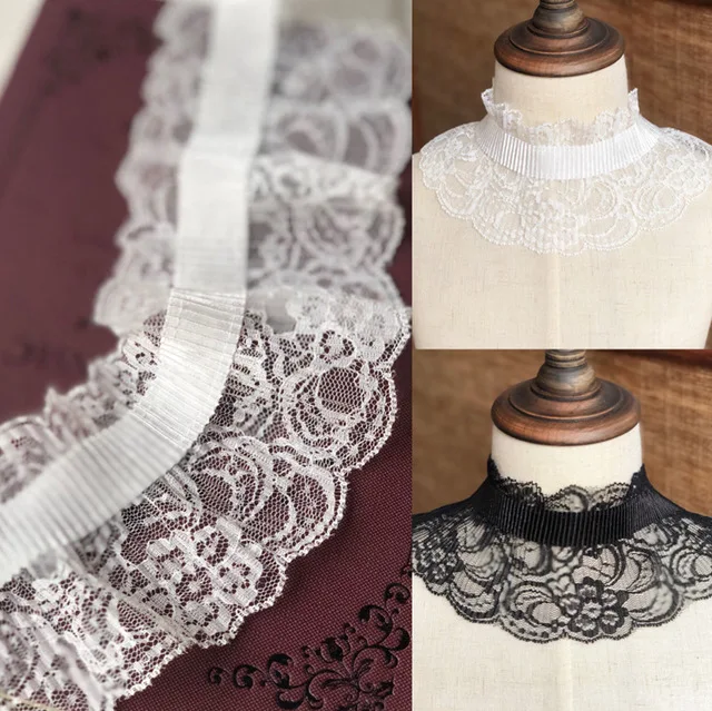 

1Yards Pleated Elastic Laces Ribbon White Lace Black Lace Trims Sewing Wedding Clothing Collar Guipure Supplies dentelle X106
