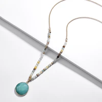 huidang long chain natural amazonite white marble grey round framed stone pendants necklaces for women