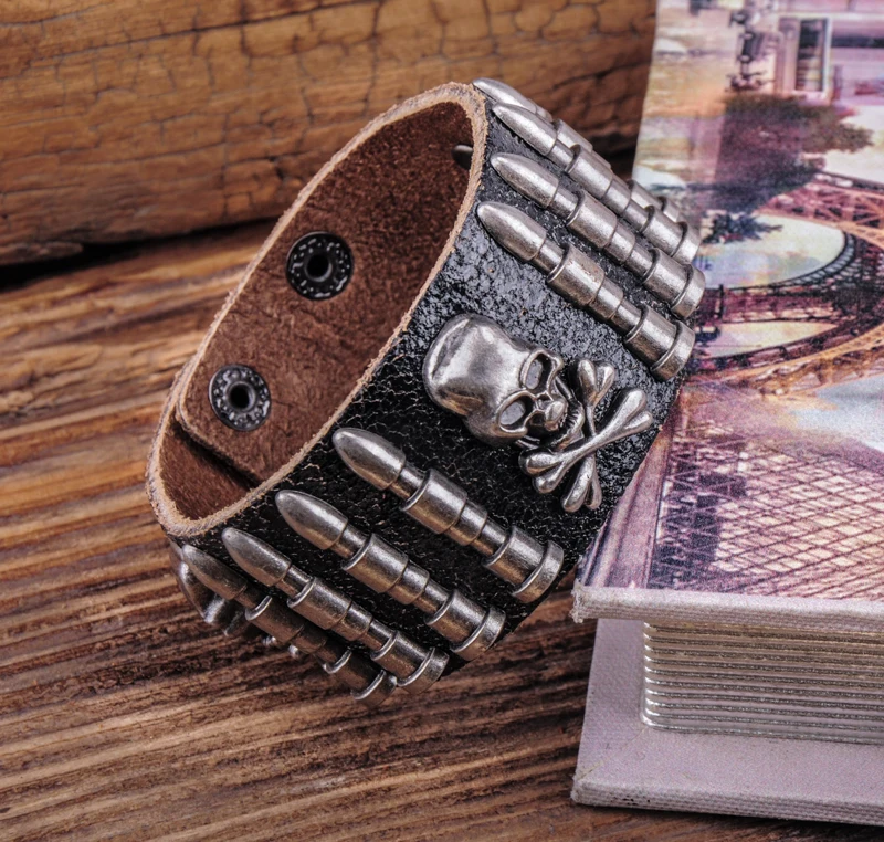 G563 Черный Рок армейский цилиндрический мужской кожаный браслет|bracelet stamps|bracelet