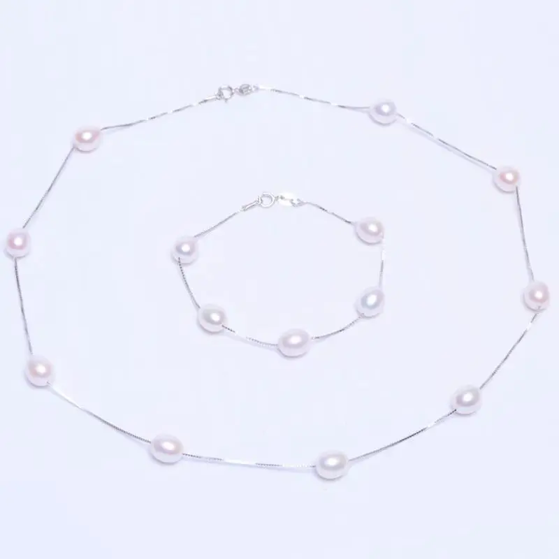 Женский ювелирный комплект из колье и браслета серебра 925 пробы|jewelry sets|real pearl