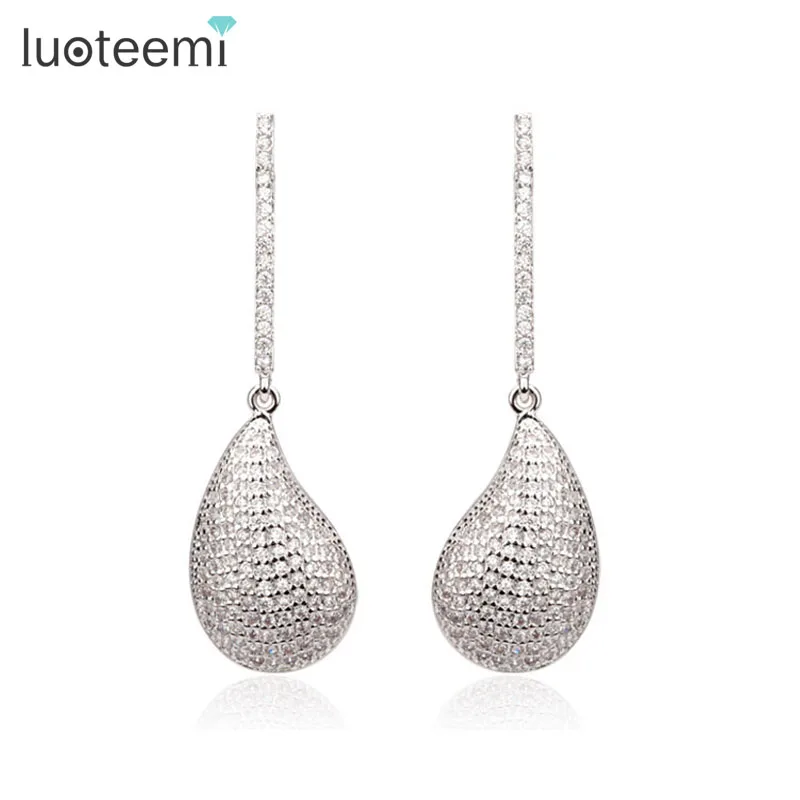 

LUOTEEMI teardrop shape real luxury aaa cubic zircon stone micro paved dangle earrings elegant sexy women dress accessories