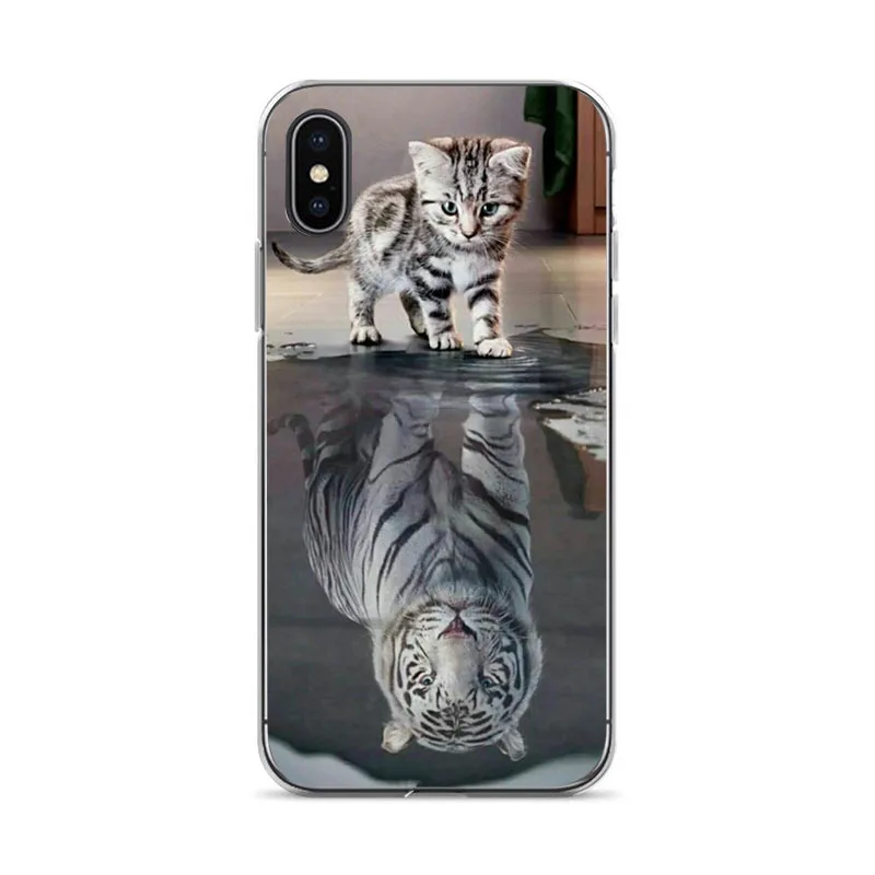 Чехол для iphone X 8 Plus 7 6 S 5s SE Cool Tiger Cat Dog мультфильм окрашенный силиконовый чехол
