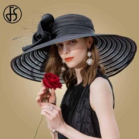fs black wide brim hats for women elegant wedding big white fedora with feather kentucky derby hat large bow ladies church hats