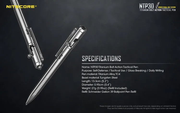 Nitecore NTP30 тактическая ручка для самозащиты инструмент из титанового сплава Эргономичный вольфрамовый стальной конический наконечник