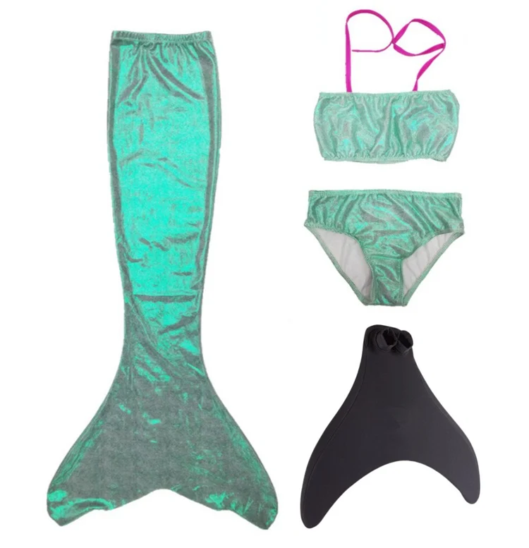 Green 4pcs Купальный костюм, 4 шт./1 комплект, детский купальник-бикини принцессы Ариэль с блестками и блестящим золотым хвостом русалки - Цвет: Green 4pcs
