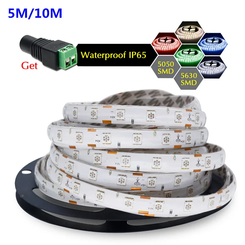 Водонепроницаемая светодиодная лента IP65 5050 5630SMD 5 м 10 12 в пост. Тока 60