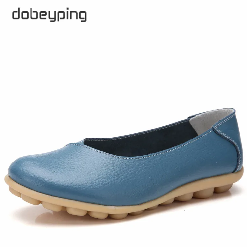 LightBlue Dobeyping/Новинка; сезон весна-осень; женская обувь из натуральной кожи на плоской подошве; женские лоферы с закрытым носком; прошитая женская обувь; большие размеры 35-44 - Цвет: LightBlue