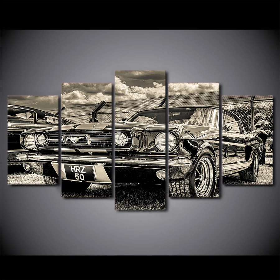 

Modular HD Print Artwork Modern Sports Car Poster Home Decor Wall Art 5 Pieces Pictures 1965 Ford Mustang Canvas Painting DT-014