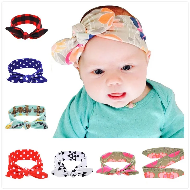 Детская повязка на голову с узелком растягивающаяся вязаная для младенцев банты