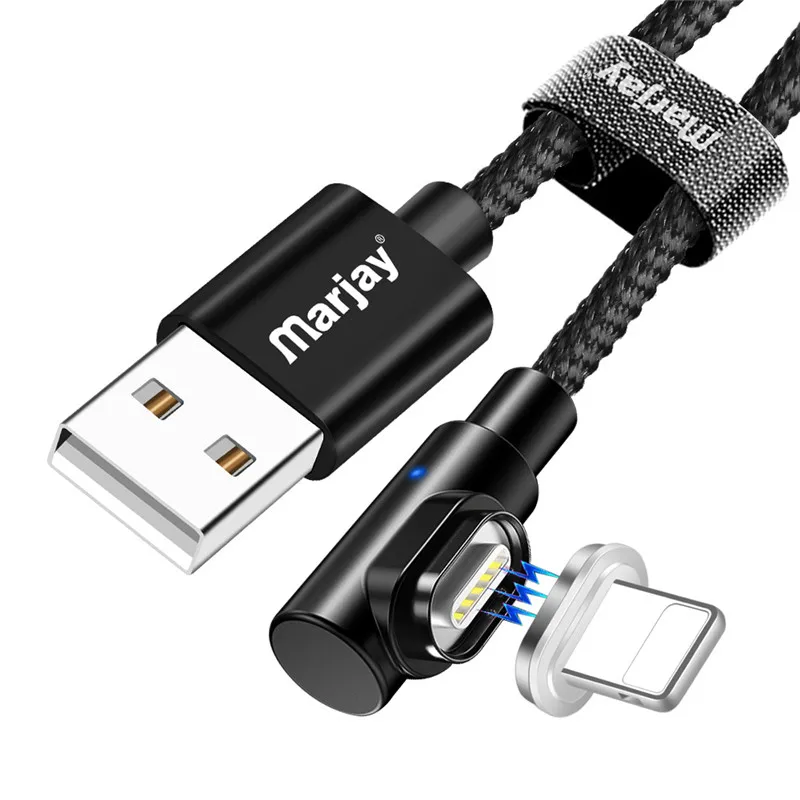 Black IOS Cable Магнитный кабель Marjay 90 градусов Micro usb type C для быстрой зарядки, магнитное зарядное устройство Microusb type-C для iphone Xs MAX xiaomi Usb-c - Цвет: Black IOS Cable