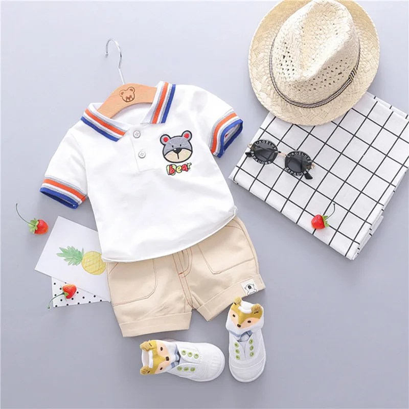 Футболка с отворотами и рисунком для мальчиков повседневные шорты летний костюм