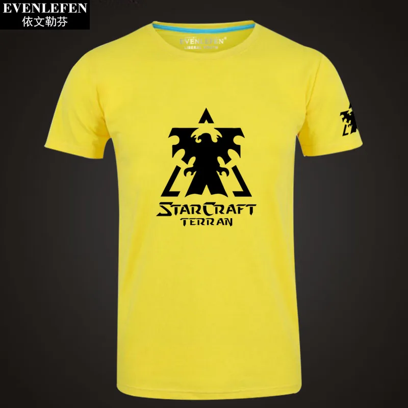 Yellow1 StarCraft 2 Protoss Zerg футболка с коротким рукавом мужская игровая хлопковая с полурукавом Студенческая Большая одежда летняя - Цвет: Yellow1